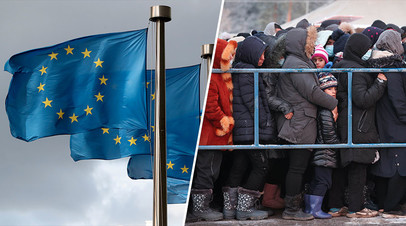 Флаги ЕС / беженцы на польско-белорусской границе