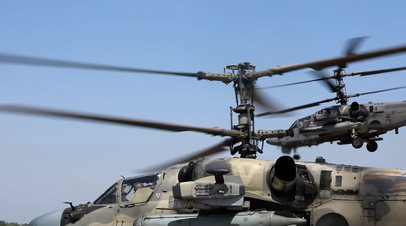 Кадры боевой работы ударных вертолётов Ка-52