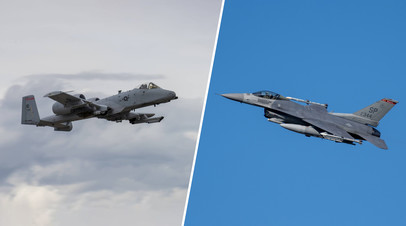Attack aircraft A-10 Thunderbolt II and fighter F-16