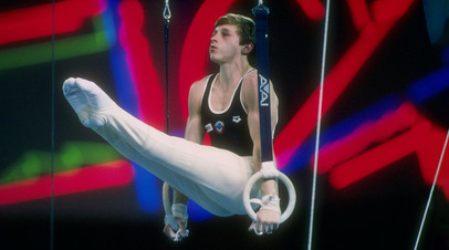 22 Jul 1990: Vitaly Scherbo of the Soviet Union in action on the rings during the Goodwill Games.