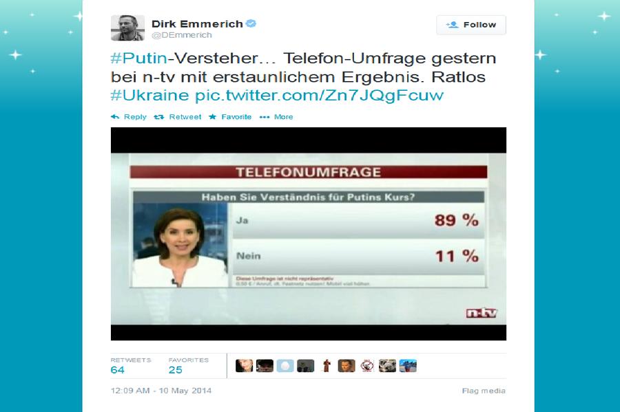 Опрос немецкого ТВ: 89% зрителей поддерживают курс Владимира Путина