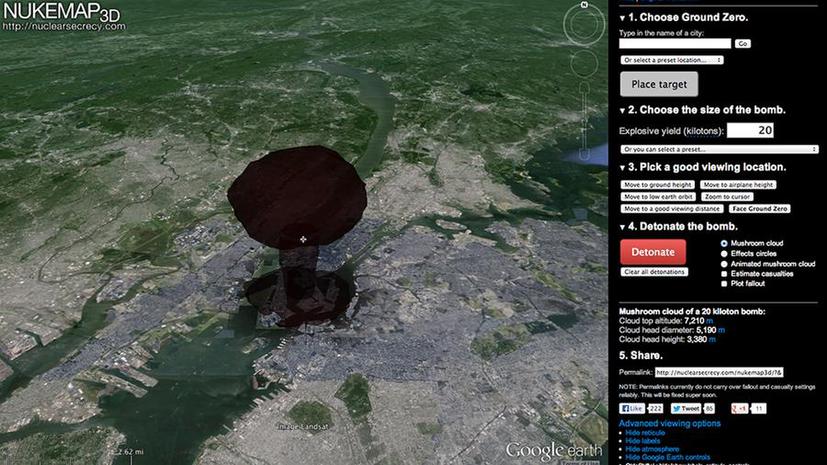 Новый сервис Google Earth покажет в 3D, что случится при атомном взрыве