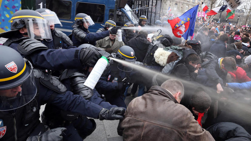 Протестующих против закона об однополых браках в Париже разогнали слезоточивым газом